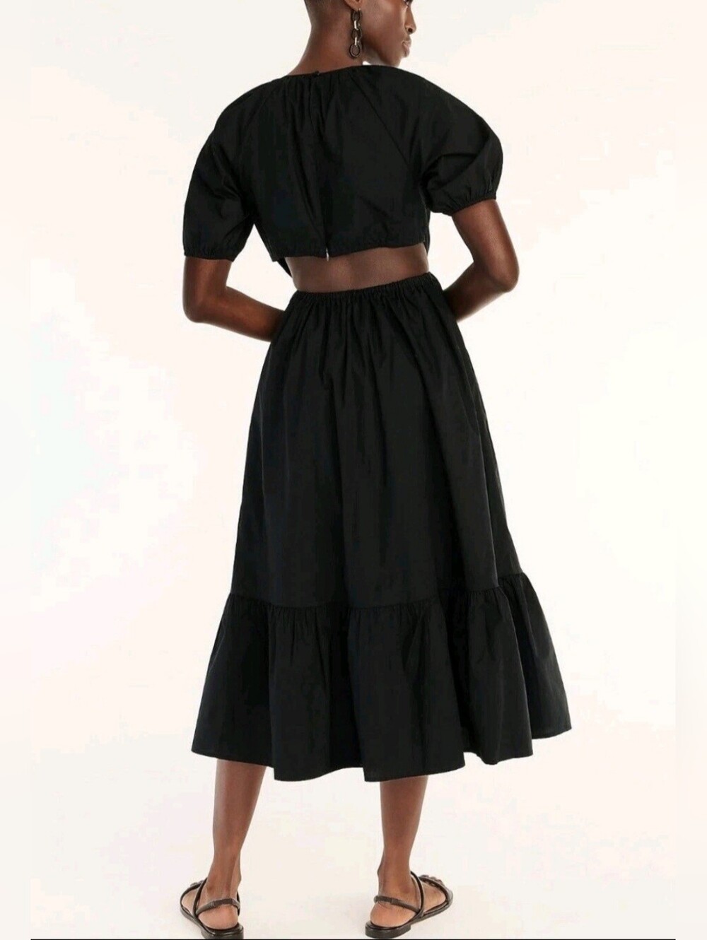 J. Crew‎ Black Side Cut-Cutout Cotton Poplin A-line Midi Dress W/ Pockets Size 6